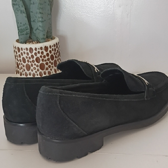 Talbots Black Suede Loafers with Silver Hardware Size 7.5 - Picture 5 of 10
